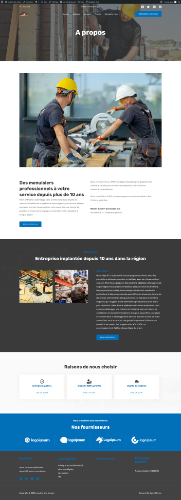 page à propos site web menuisier