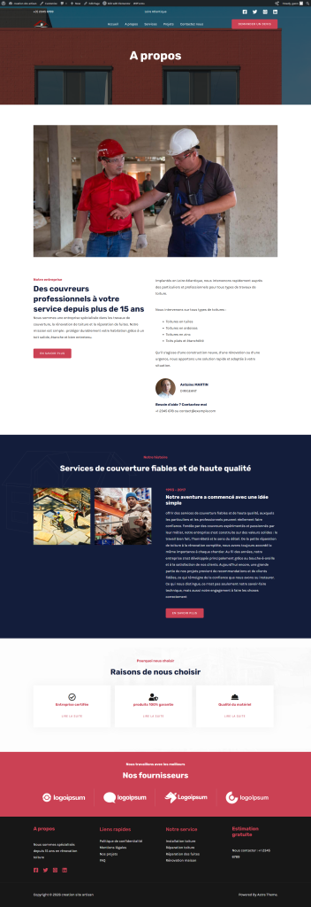 page à propos site vitrine couvreur