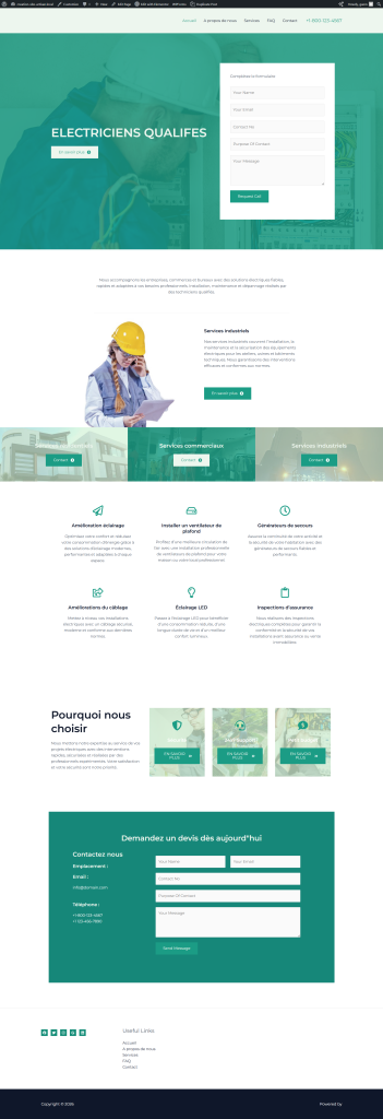 page accueil création site internet électricien