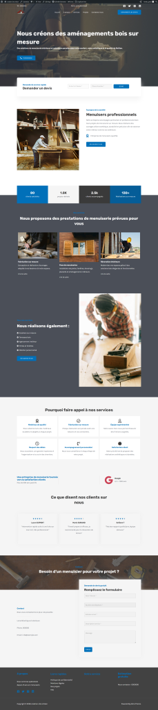 page accueil création site internet menuisier