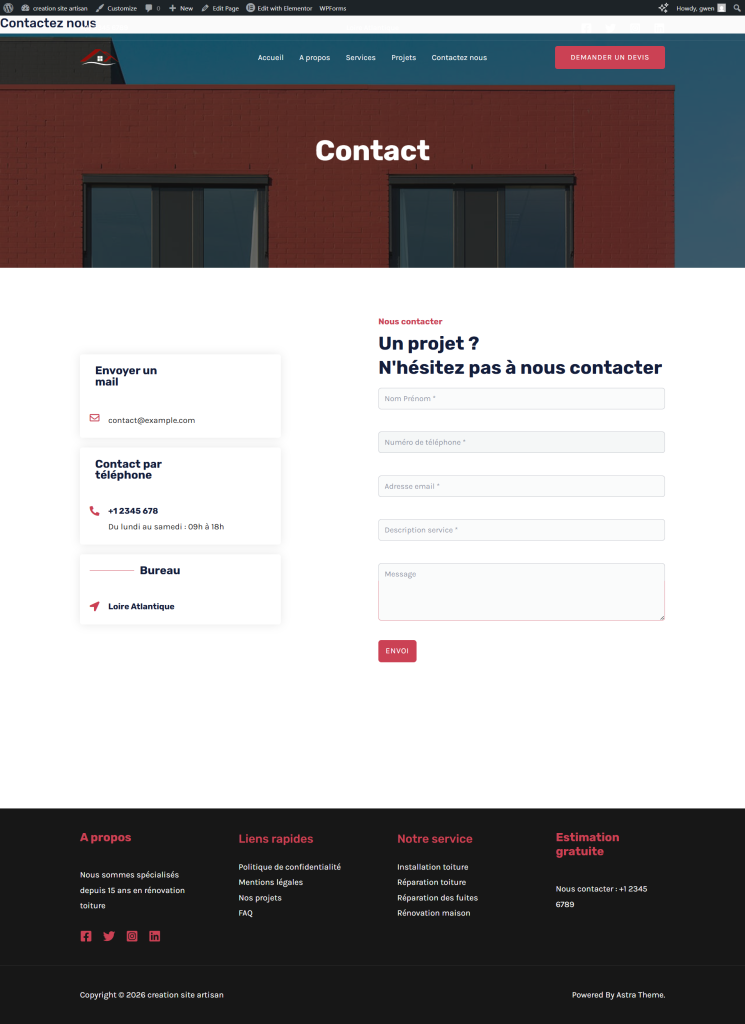 page contact site internet couverture zinguerie