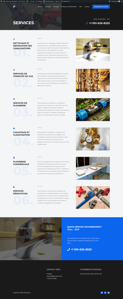 page services site internet plomberie